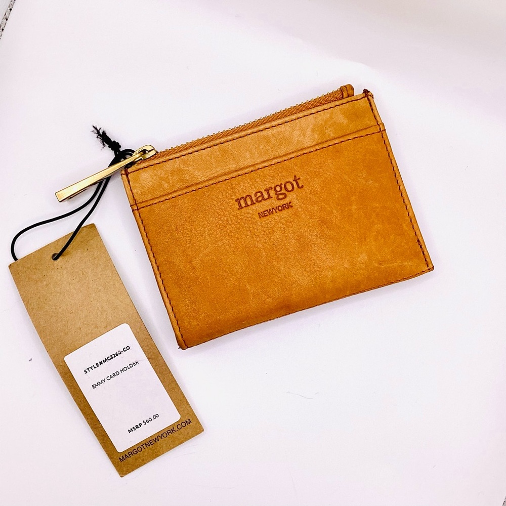 margot New York Cognac Leather Zip Card Pouch